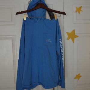 Vineyard Vines Blue Hooded Long Sleeve Tee